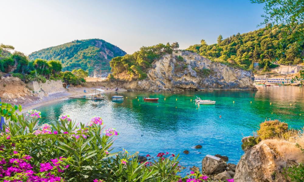 Paleokastritsa bay on Corfu island, Ionian archipelago, Greece