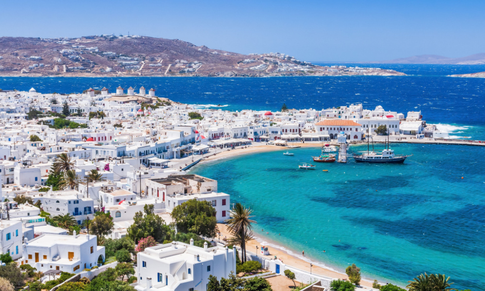 Mykonos, Greece. Panoramic view of Mykonos town, Cyclades islands.