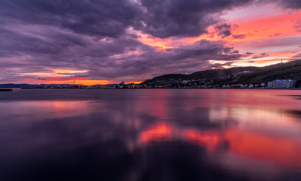 Sunlight casting its glow over Hammerfest, Finnmark, Northern Norway