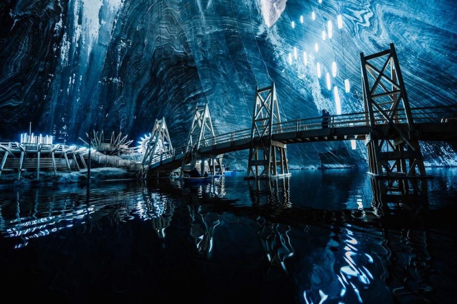 Underground theme park in big salt mine Salina Turda, Turda in Romania, transylvania. Popular tourist destination.