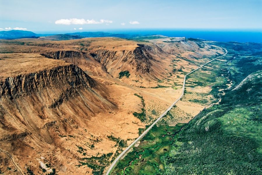 Aerial image of the Tablelands, Gros Morne National Park, Newfoundland, Canada