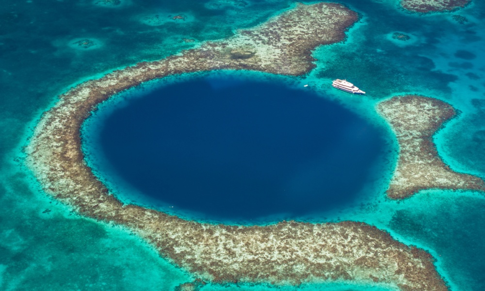 The spectacular Great Blue Hole in Belize.