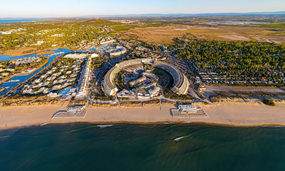 Aerial view of Cap d'Agde a seaside resort and naturist village 