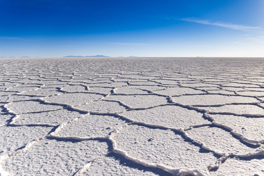 Salar de Uyuni, the world's largest salt department in Bolivia, photographed at the golden hour