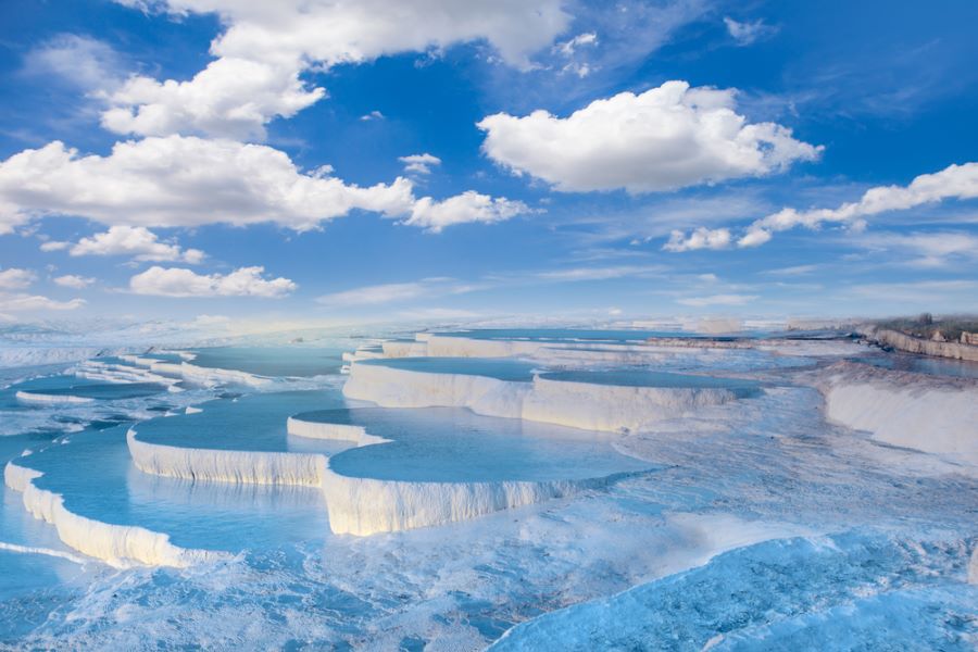 Natural travertine pools and terraces in Pamukkale. Cotton castle in southwestern Turkey - Pamukkale, Denizli