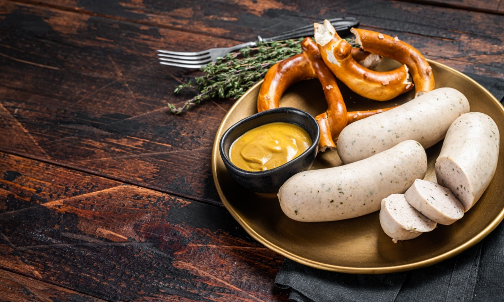 Munich white sausage with pretzel and mustard