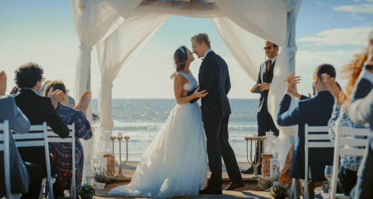 Couple celebrating destination wedding